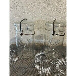 Ball Eclipse Wide Mouth Jar Glass Lid Wire Clasp Lot of 2 - 7” tall x 4” Wide